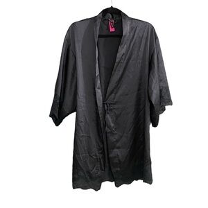 LA SENZA Black Short Kimono Robe Wide Sleeves Lace Trim S/M